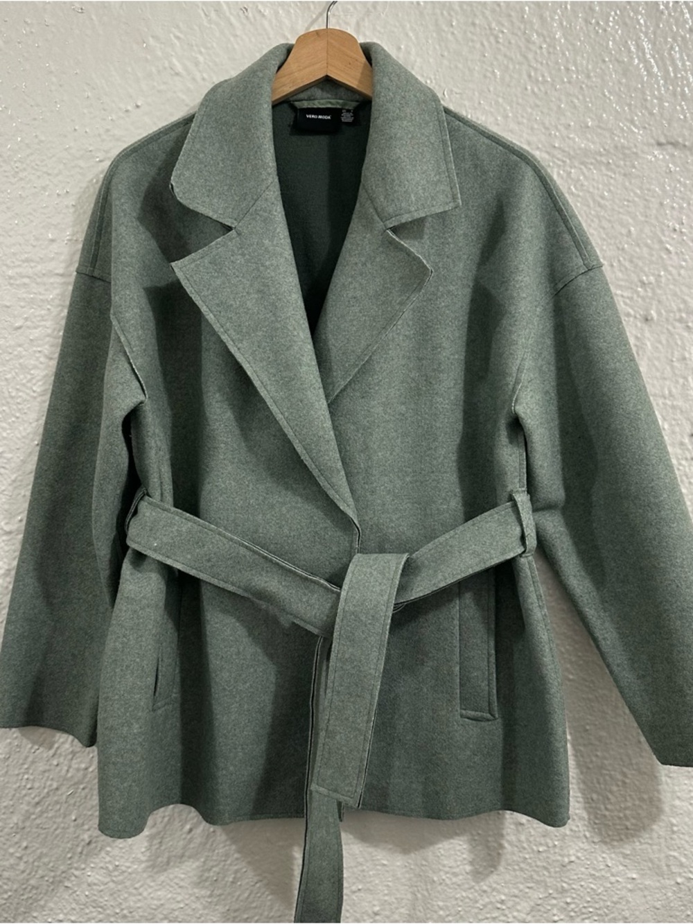 Vero Moda Paulario Wrap Jacket Woman’s Size Small Snap Front Green Pea Coat